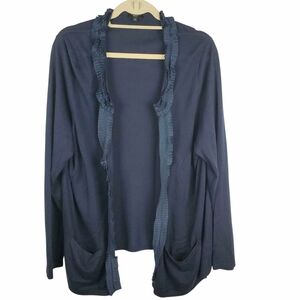 Talbots Ruffle Trim Open Cardigan. Navy Blue. 2X. #0178